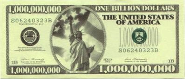 ipicture of a one billion dollar bill